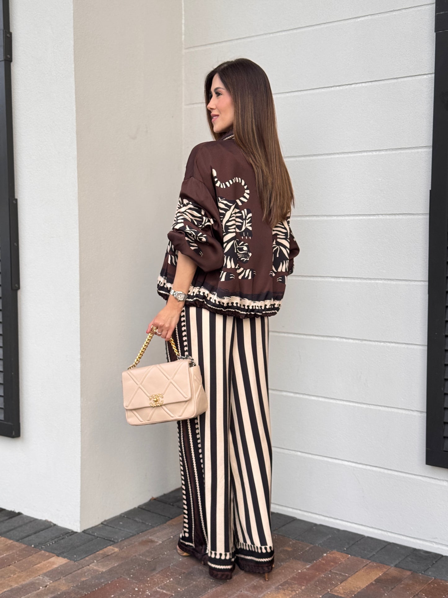 Zebra Beige/Black Satin Jacket Set