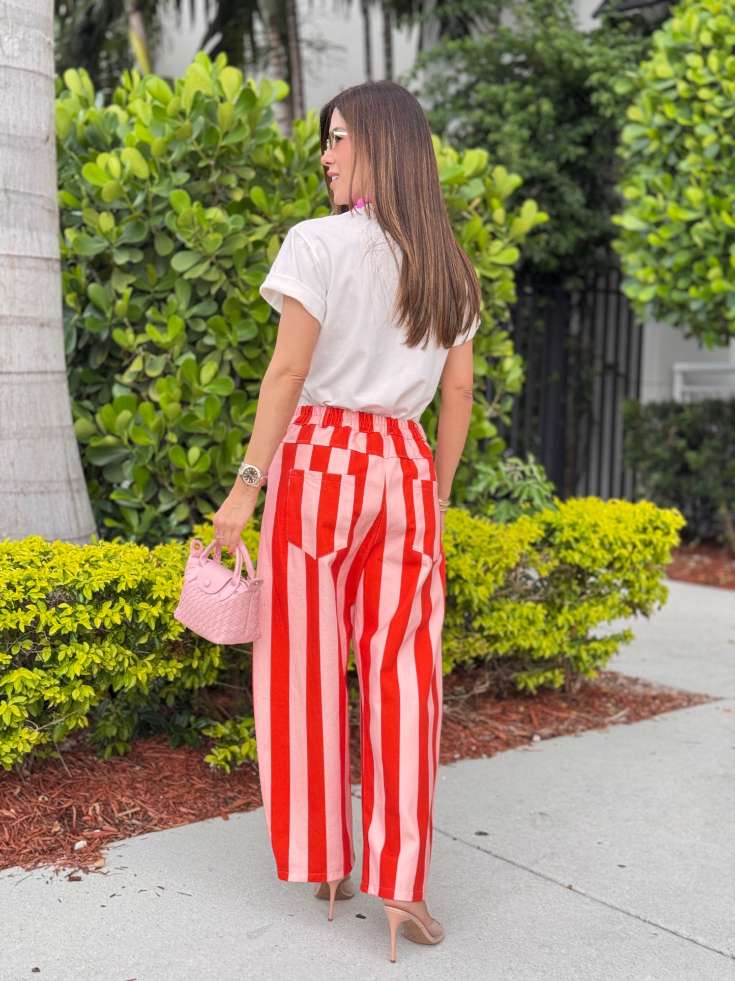 Nyla Pink/Red Lines Barrel Jeans