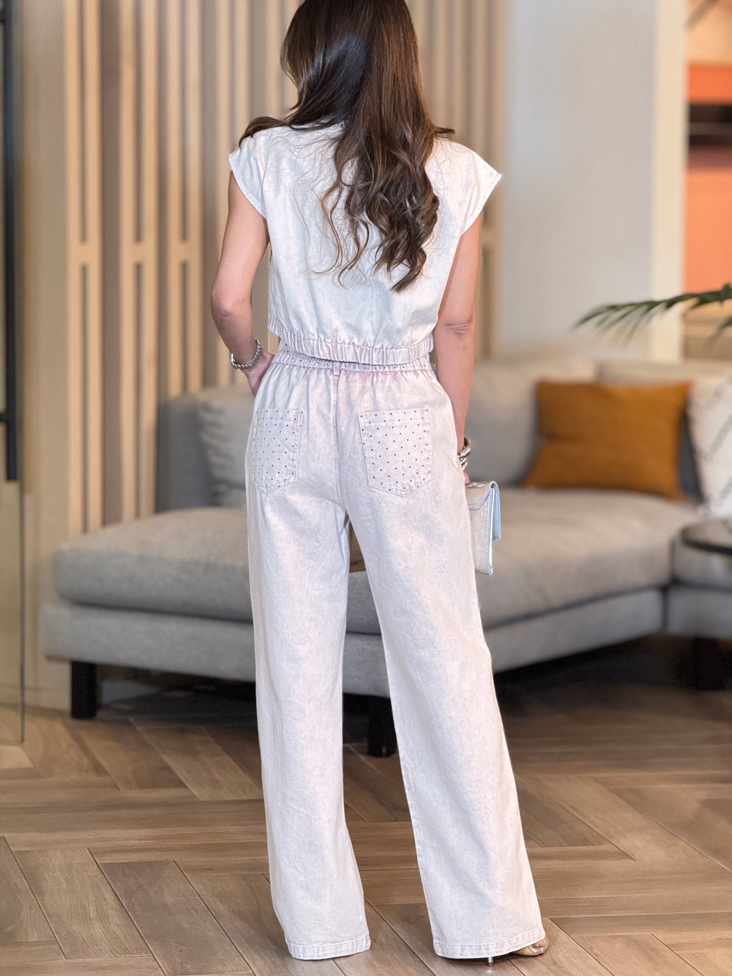 Marcia Pink Rhinestone Dots Denim Set