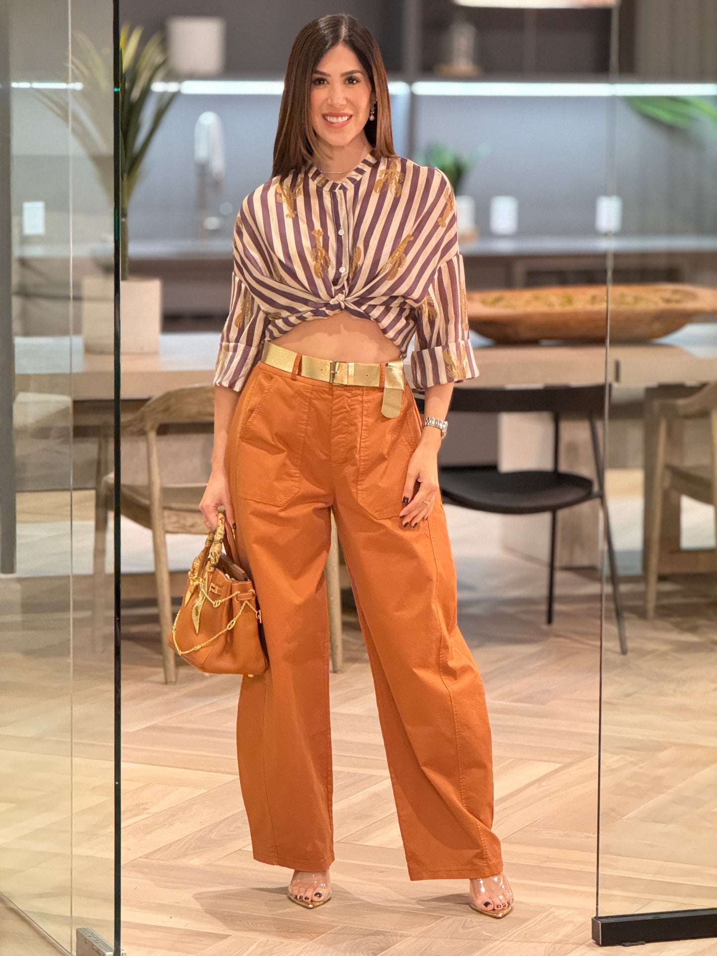 Italy Orange/Gold Belt Barrel Pants