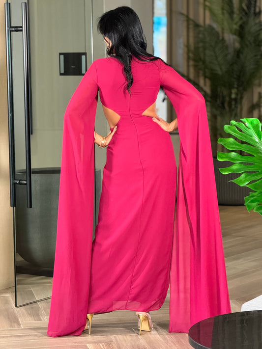 Norkys Berry Magenta Long Sleeves Cutout Dress Gala