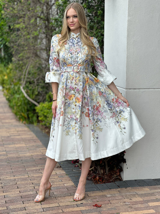 Gardenia Floral Midi Print Dress