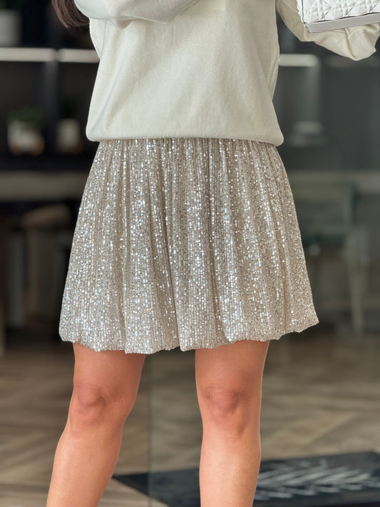 Angelica Beige Sequin Bubble Skirt