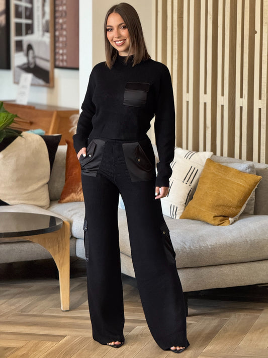 Rivera Black Knitted/Satin Sport Set