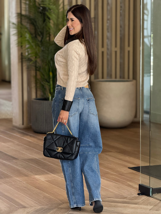 Hottie Black/Yvory Knitted Cardigan Top
