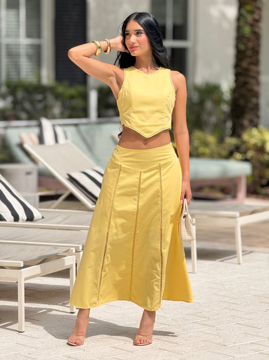 Hershey Yellow Cutouts Skirt Set