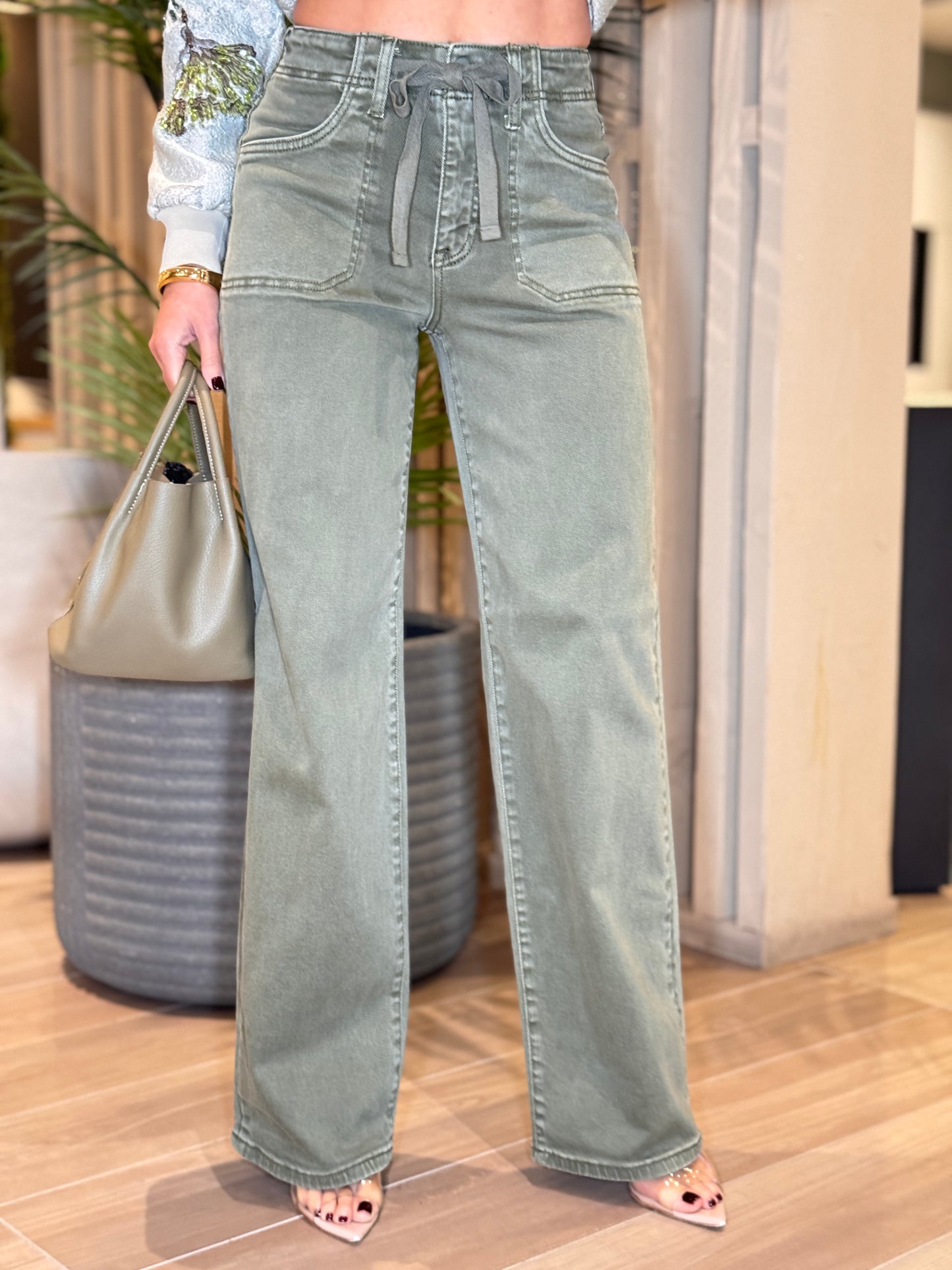 Risen Green Cords Barrel Jeans