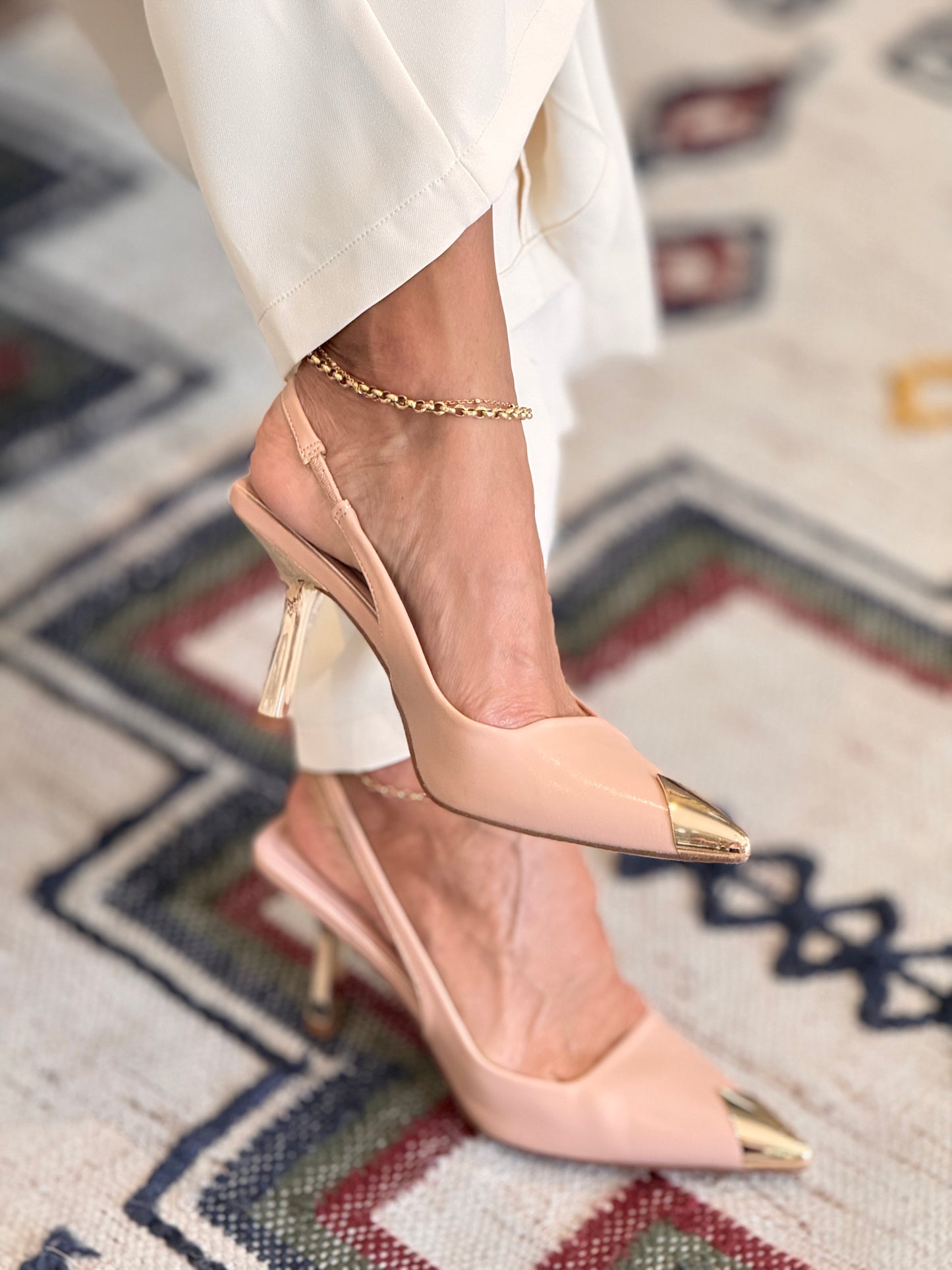 Vega 55 Nude/Gold Point Heels