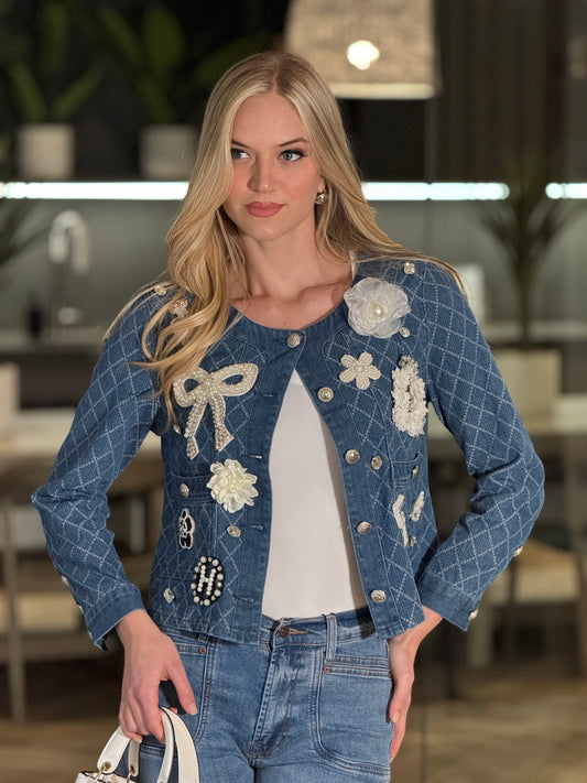 Cece Denim Patches Jacket Top