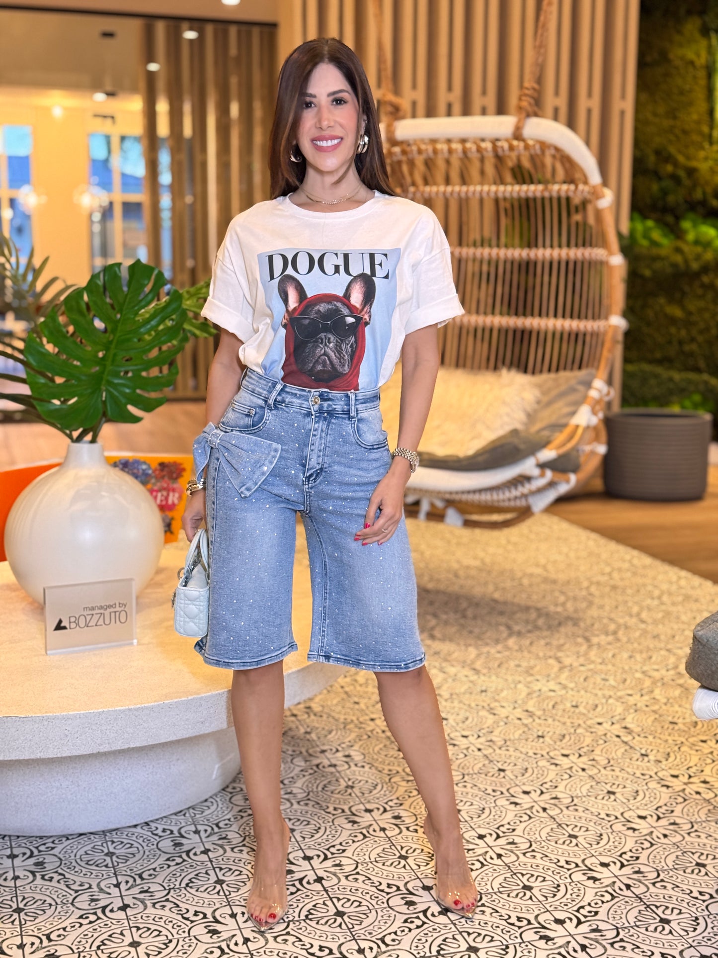 Nina Bow Rhinestone Bermuda Shorts