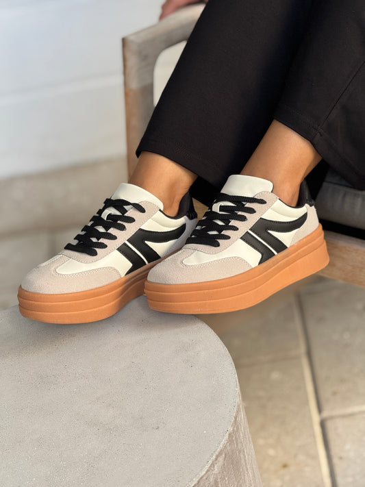 Lia Black/White Sneakers (beige soles)