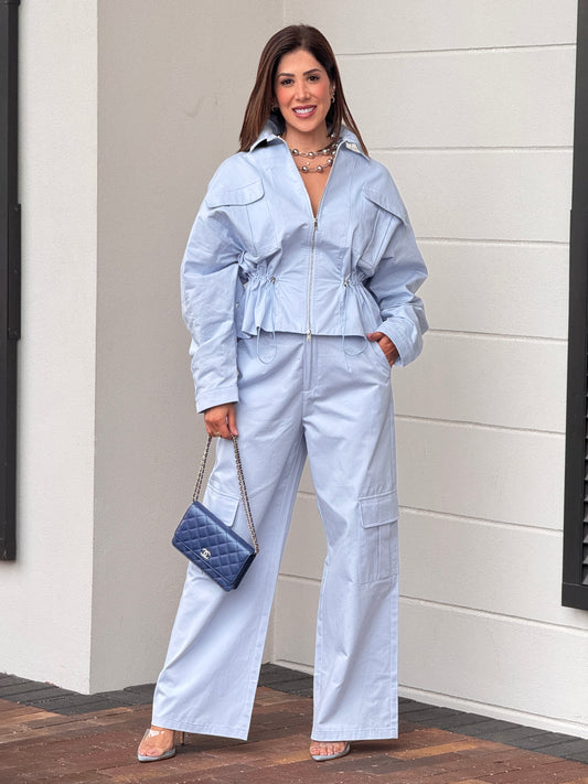 Voguish Blue Wind Jacket Set