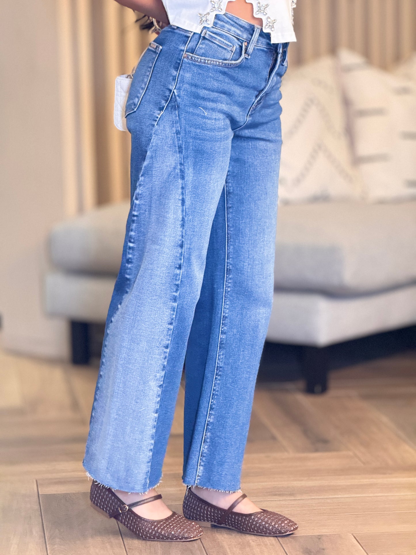 Risen Mid Denim Barrel Jeans