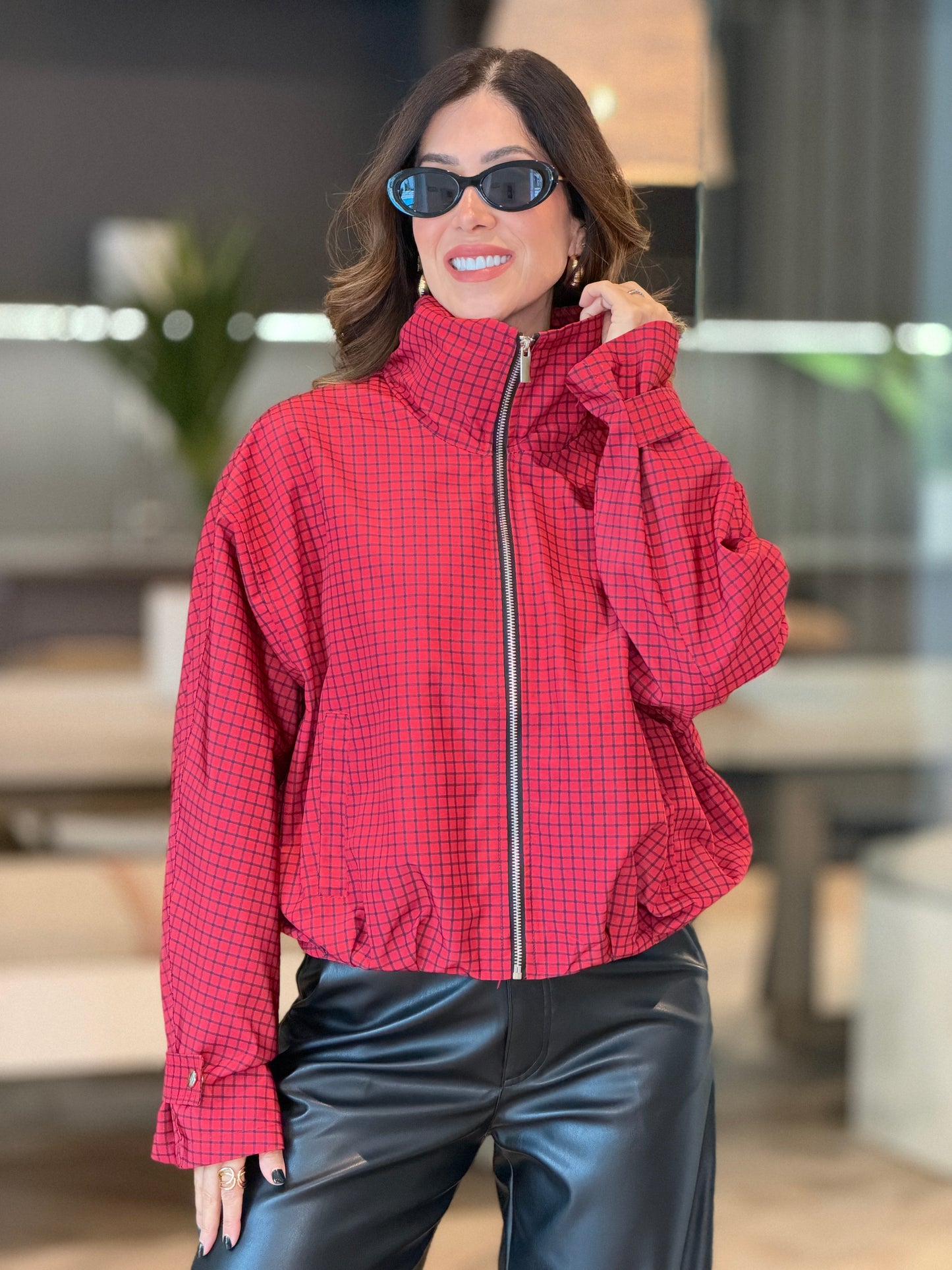 25084 Daz Red Squares Jacket Top