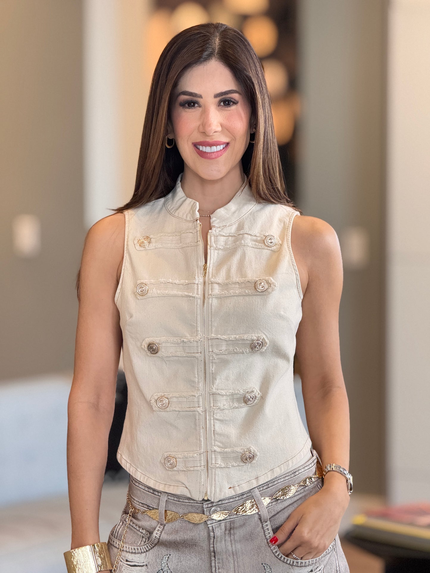 Pastel Napo Beige Vest Top