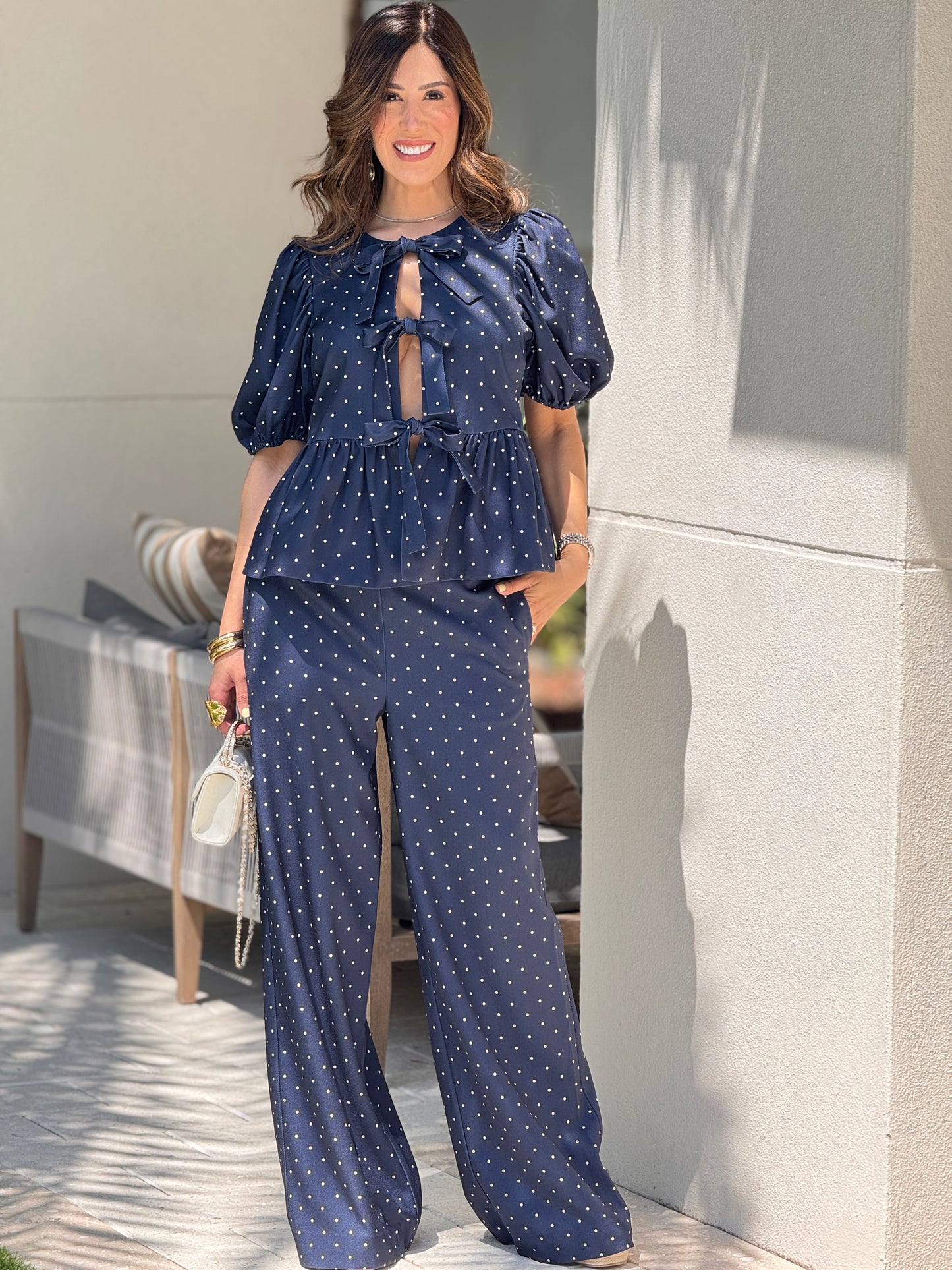 English Navy Polka Dots Bow Set