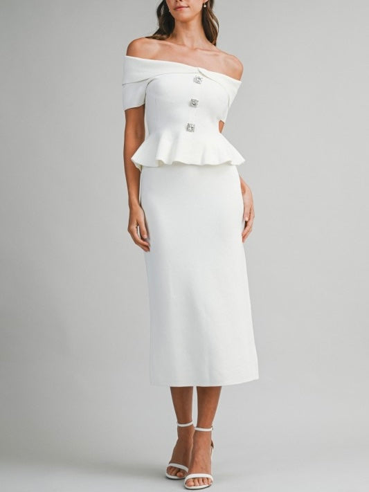 Amable White Off Shoulder Knitted Sk St