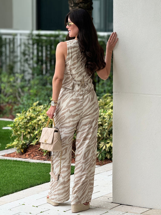 Angelica Beige Zebra Vest Set