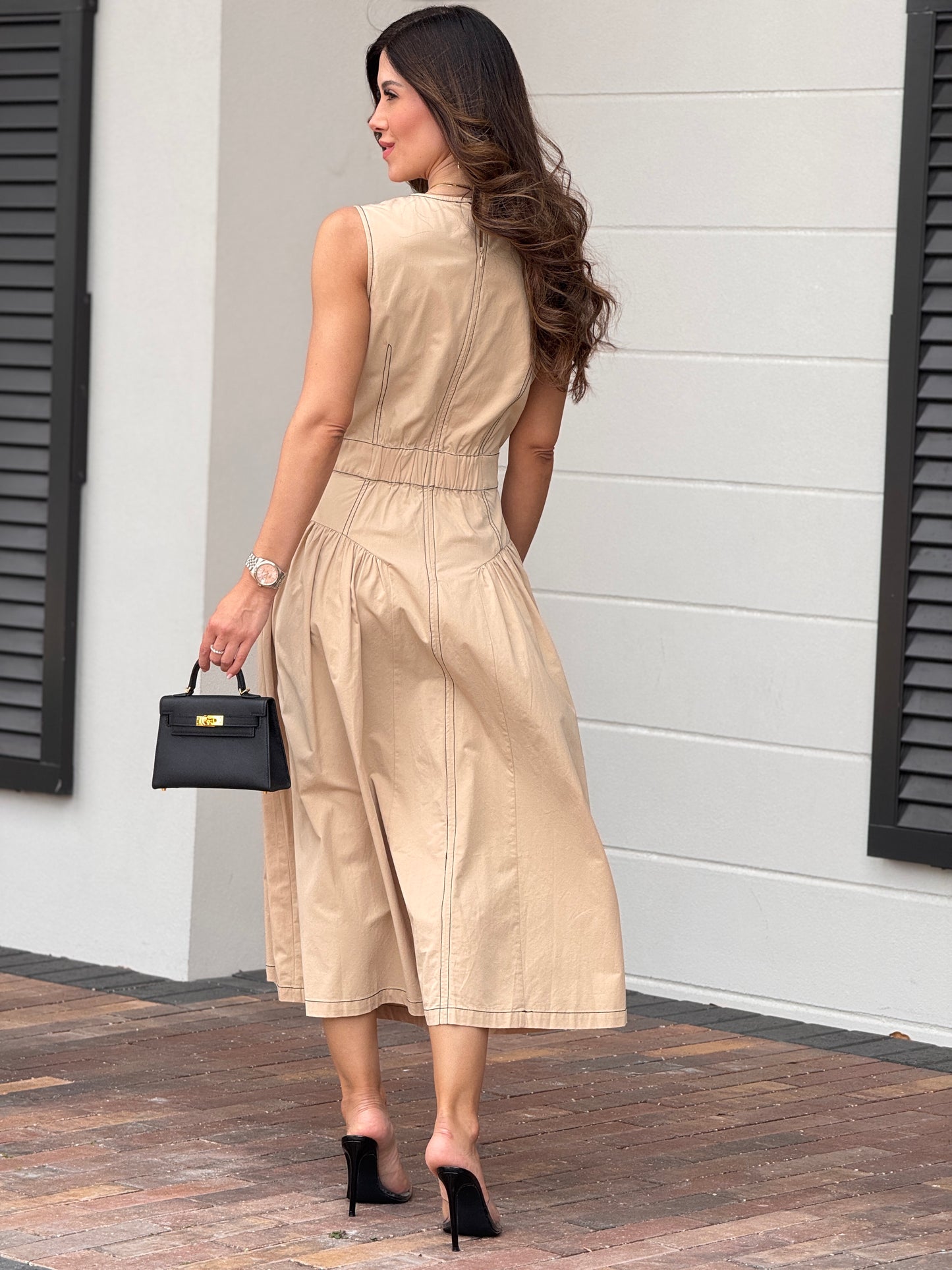Strut Beige Stitch Midi Dress