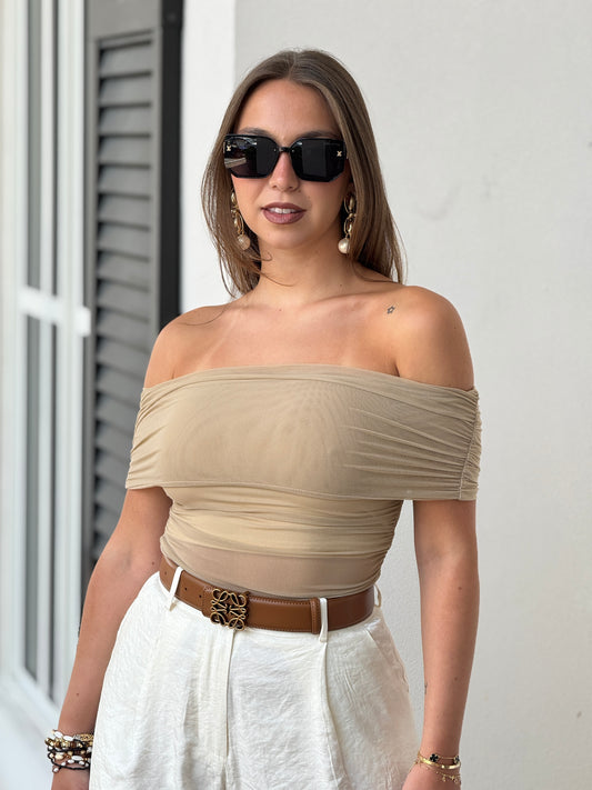 Kelly Beige Mesh Top