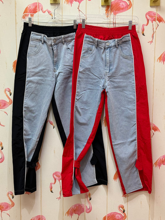 Balbina Denim/Nylon Pants (Red&Black)