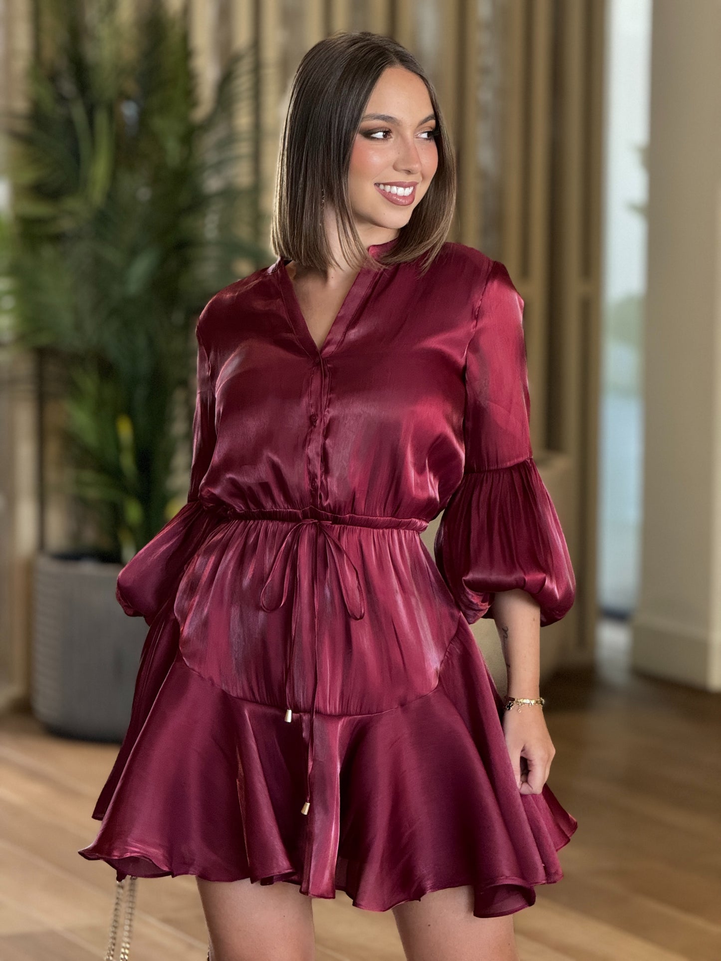Astrid Burgundy Ruffle Dress