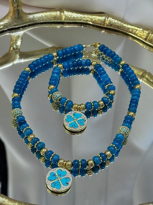 Blue Clover Necklace + Bracelet