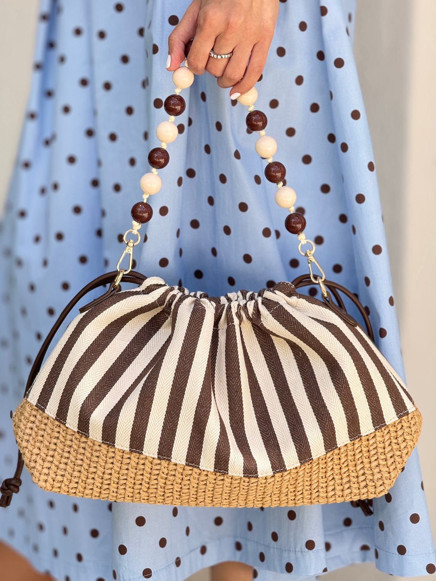 Italy Brown Lines Raffia Bag