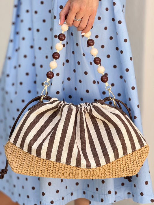 Italy Brown Lines Raffia Bag