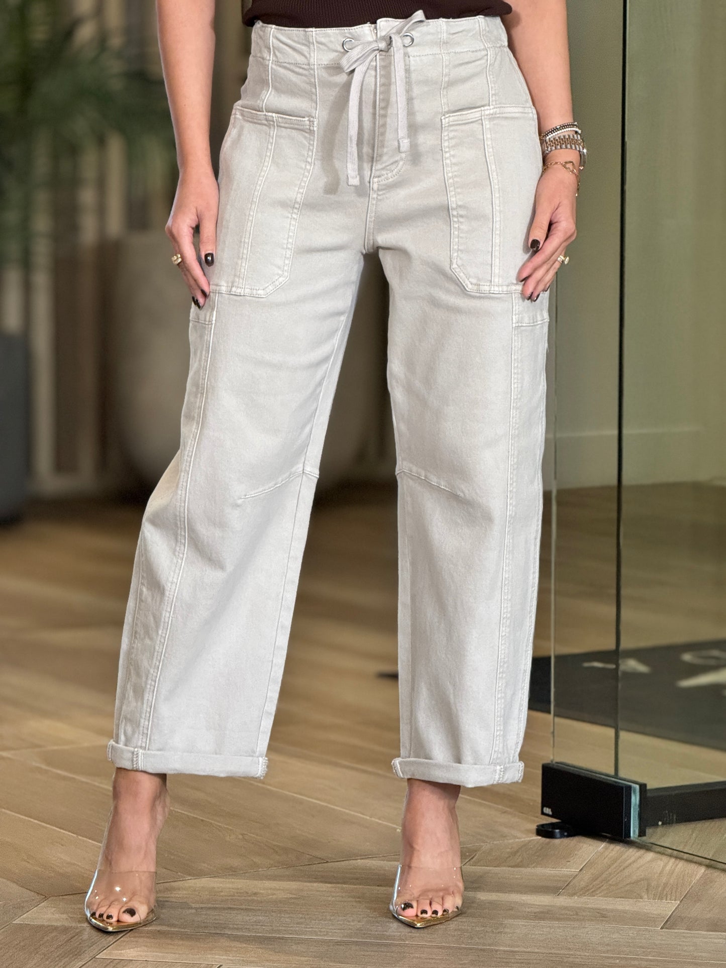 Risen Beige Barrel Jeans
