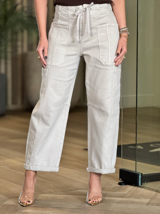 Risen Beige Barrel Jeans