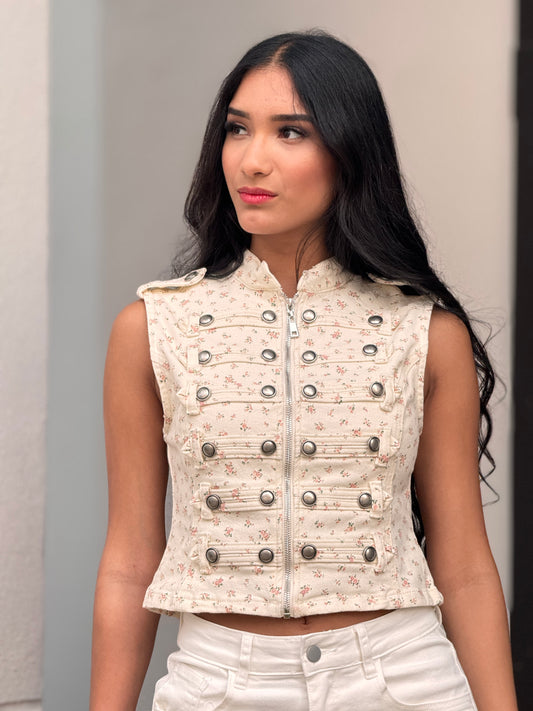 Liberty Pink Flowers Ivory Vest Top