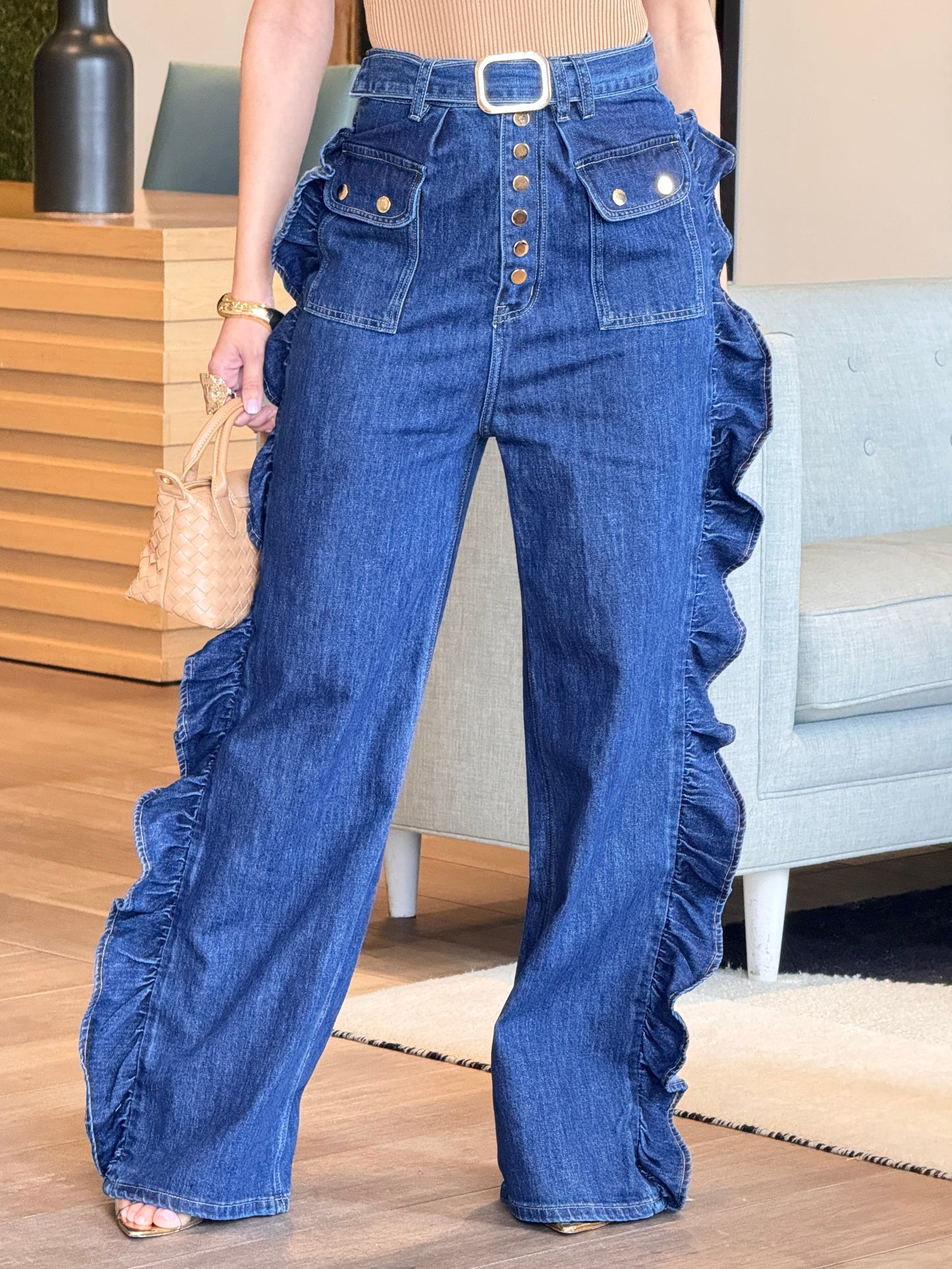 Carmela Dark Denim Ruffle Jeans
