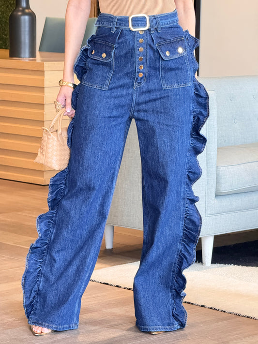 Carmela Dark Denim Ruffle Jeans