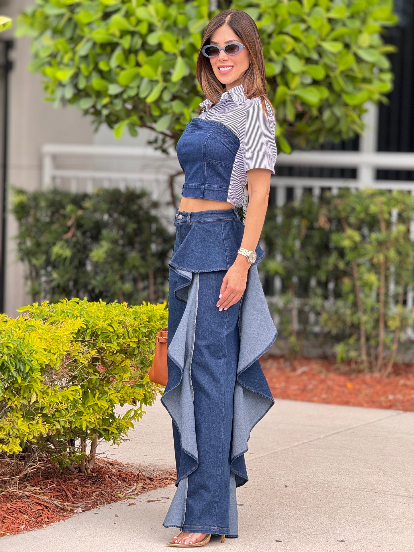 Rivera Dark Denim Ruffle Pants Set