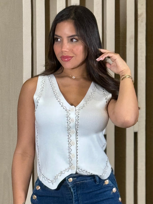 Mirabel White Embroidery Vest