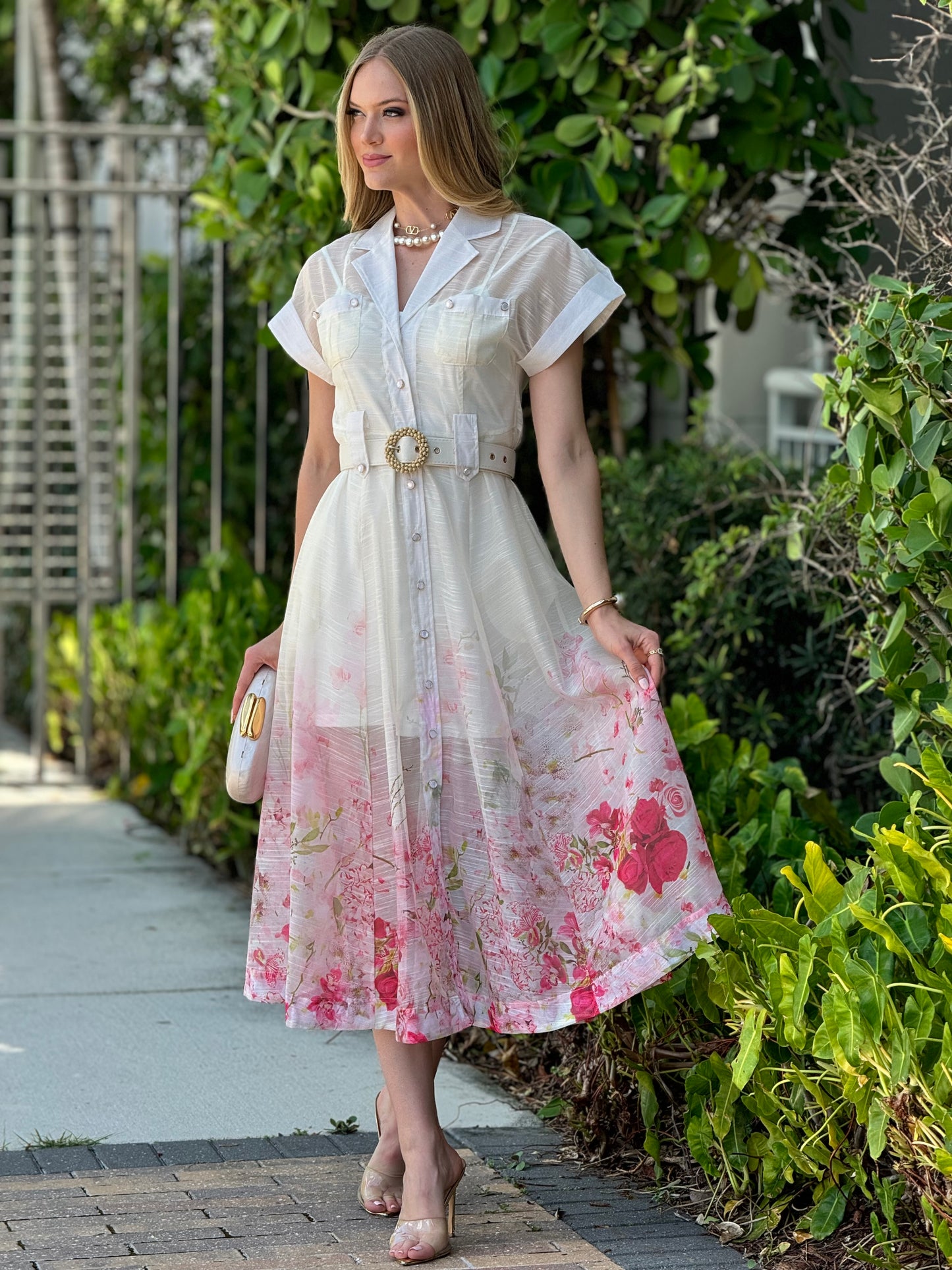 Gardenia Floral White/Pink Dress