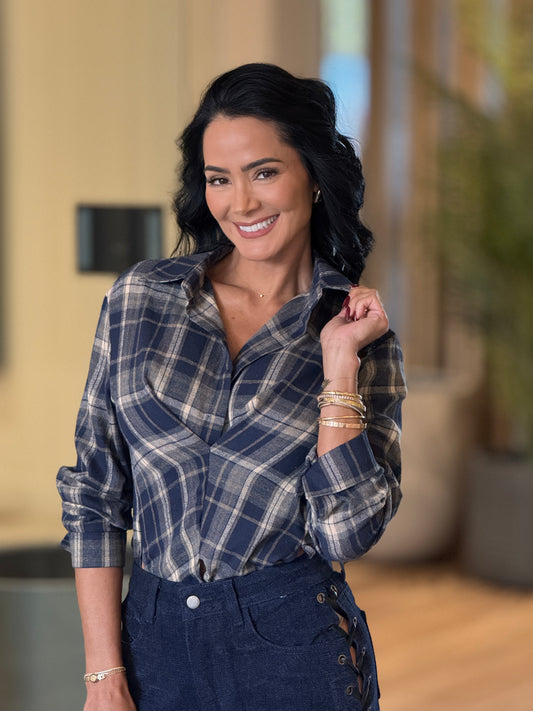 Axel Blue Plaid Print Top