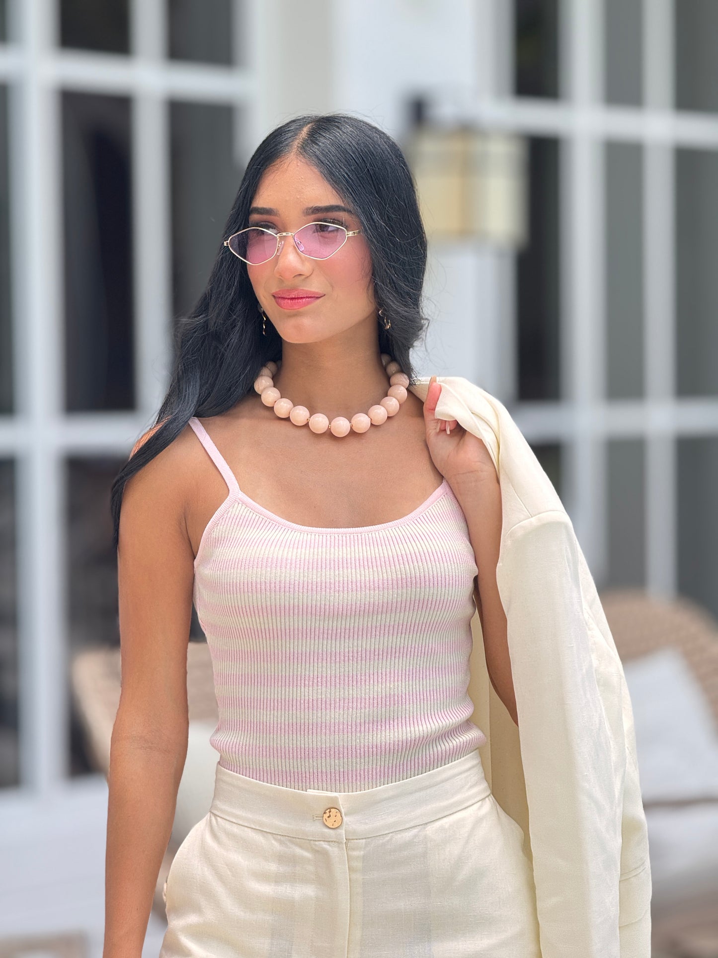 Gaia Pink Lines Border Body Top