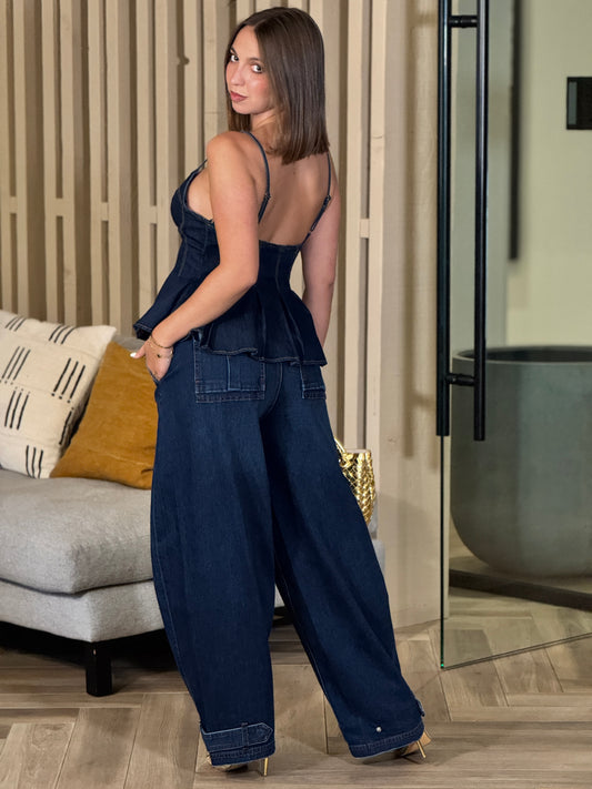 Vibrant Dark Denim Ankle Barrel Jeans