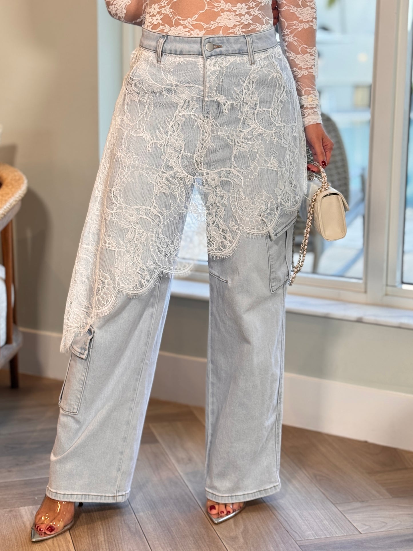 Turkish White Lace Denim Jeans