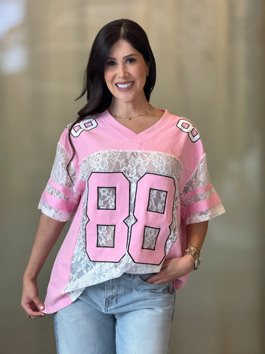 Quarterback Pink Lace T-shirt