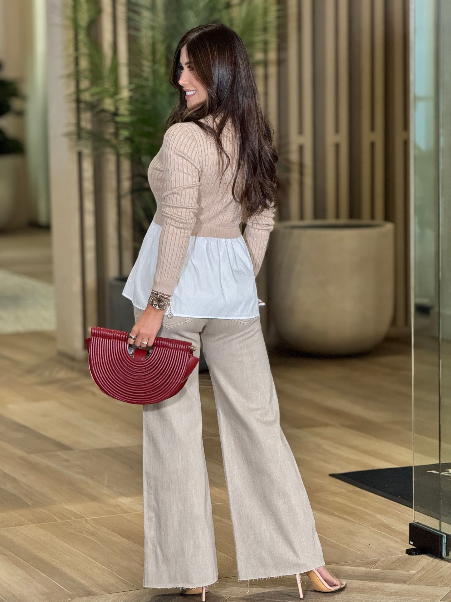 Risen Beige Sparkly Jeans