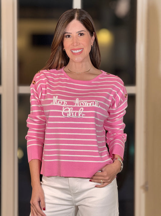 Mon Amour Pink Lines Sweater Top
