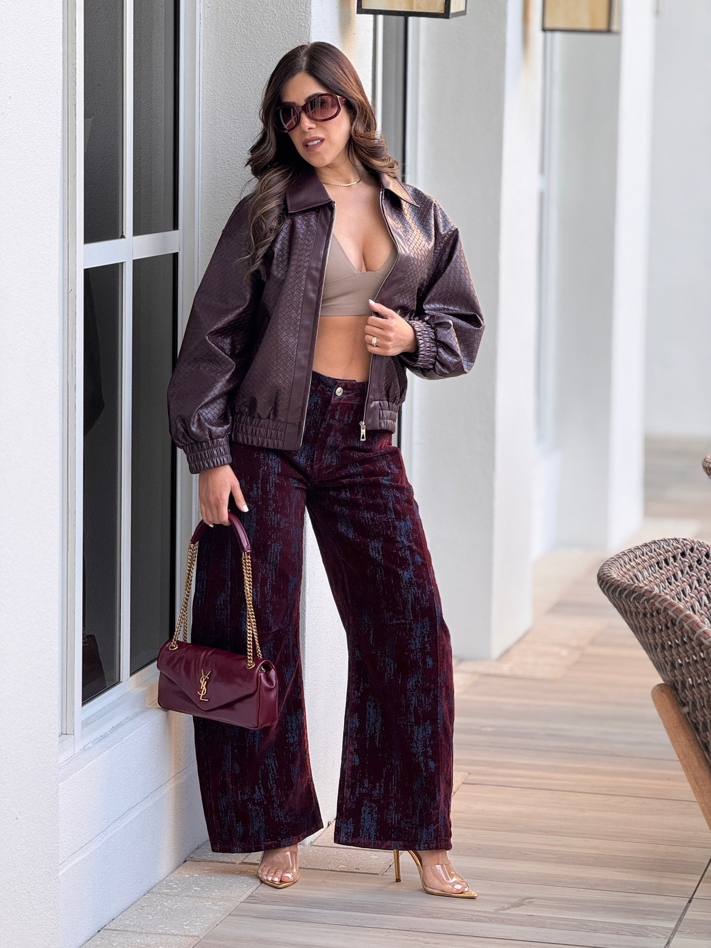 French Burgundy Suede Barrel Jeans