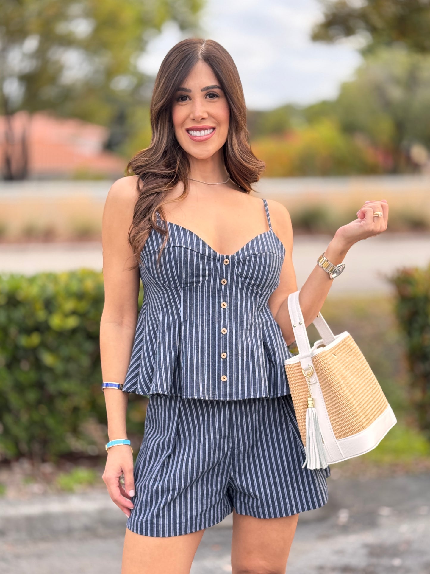 Musty Dark Denim Lines Short Set