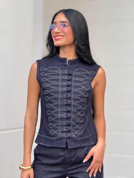 Liberty Dark Denim Studs Vest Top