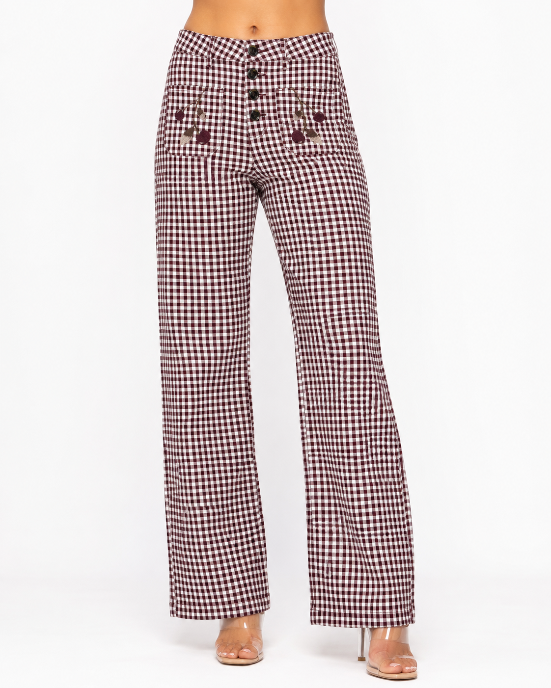French Red Gingham Cherry Denim Jeans