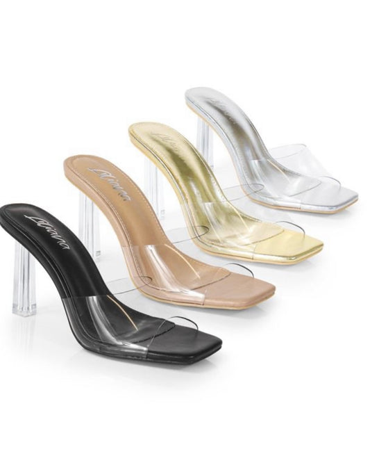 Elisa Clear Heels (Black, Nude, Gold, Silver)