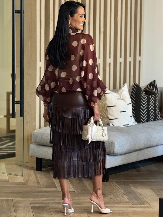 Marilyn Deep Burgundy Fringe Leather Skirt